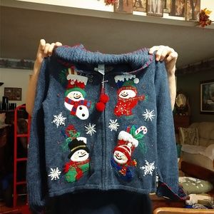 Tiara International  Snowman Zipper Sweater